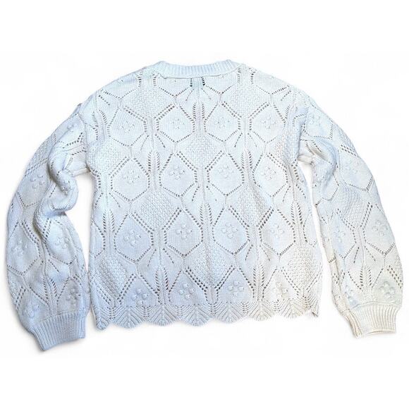 Freshman 1996 Scalloped Hem Cardigan Sz XS Oversized Cream Preppy Twee Coquette - Picture 2 of 6